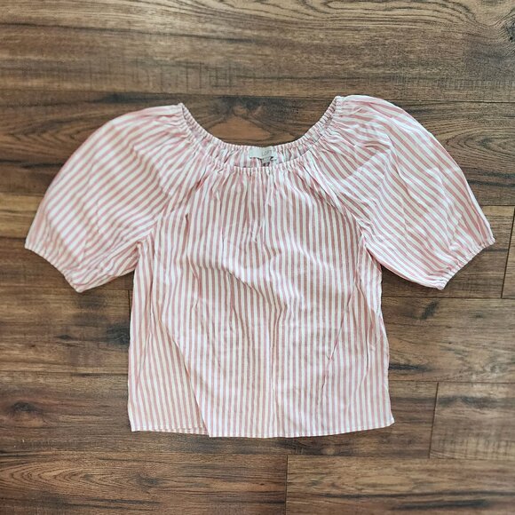 Loft Women's Striped Crew Neck Stretch Off the Shoulder Short Sleeve Top Medium - Picture 1 of 8